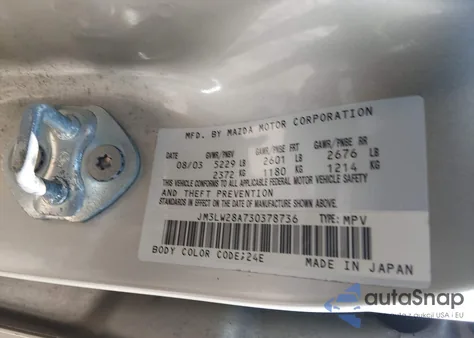 2003 Mazda Mpv Es/Lx/Lx-Sv z USA, uszkodzony, nr VIN JM3LW28A730378736